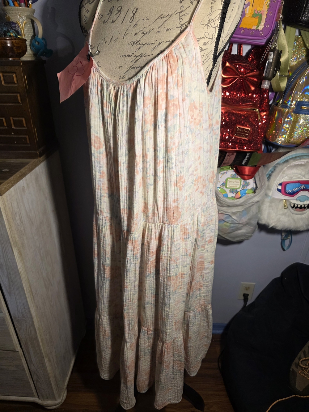 H&M Pastel Floral Tiered Maxi Dress in Peach and Mint - Picture 2 of 9